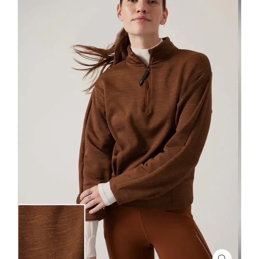 New Athleta Altitude Polartech Half Zip Swestshirt Brown Warm Large NWT Fleece